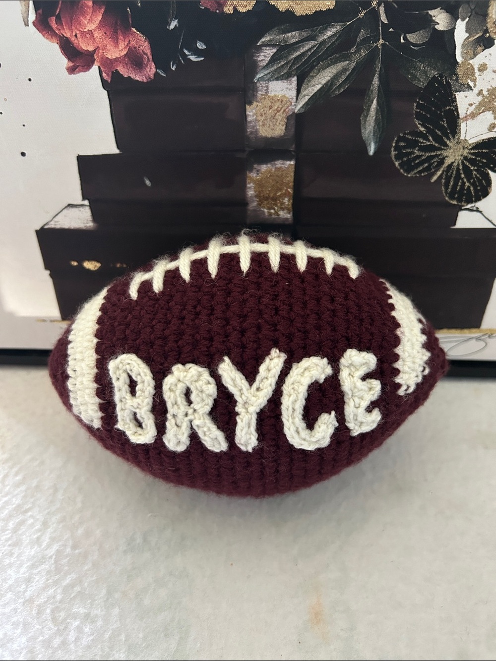 Buy now price Crochet football plush (brown/white) customs made to order - Picture 8 of 12